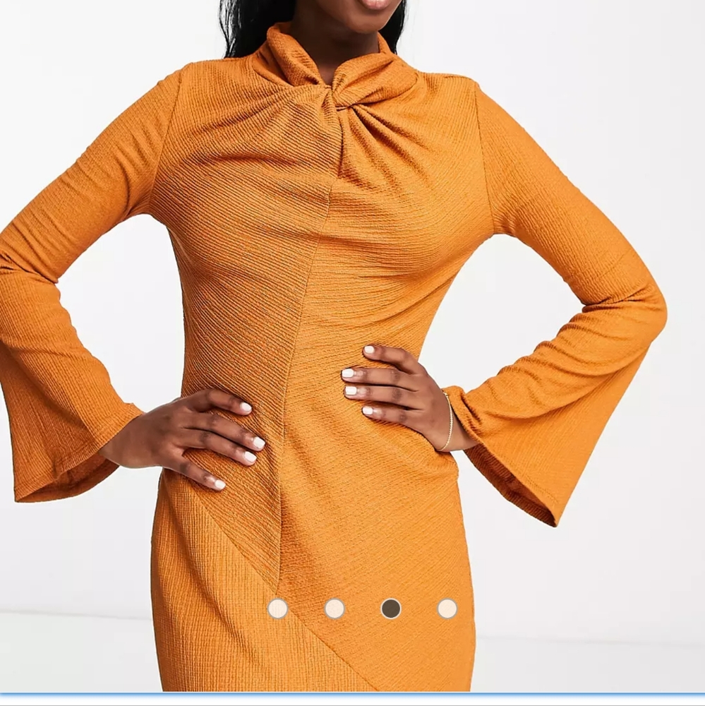 ASOS DESIGN twist neck long sleeve textured maxi dress in rust M